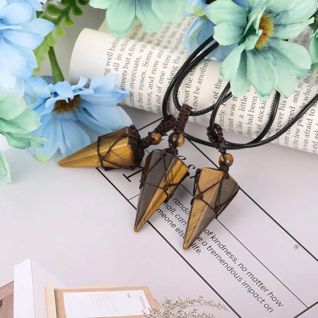6 Facet Natural Healing Crystal Pointed Pendant Necklace | Jovivi