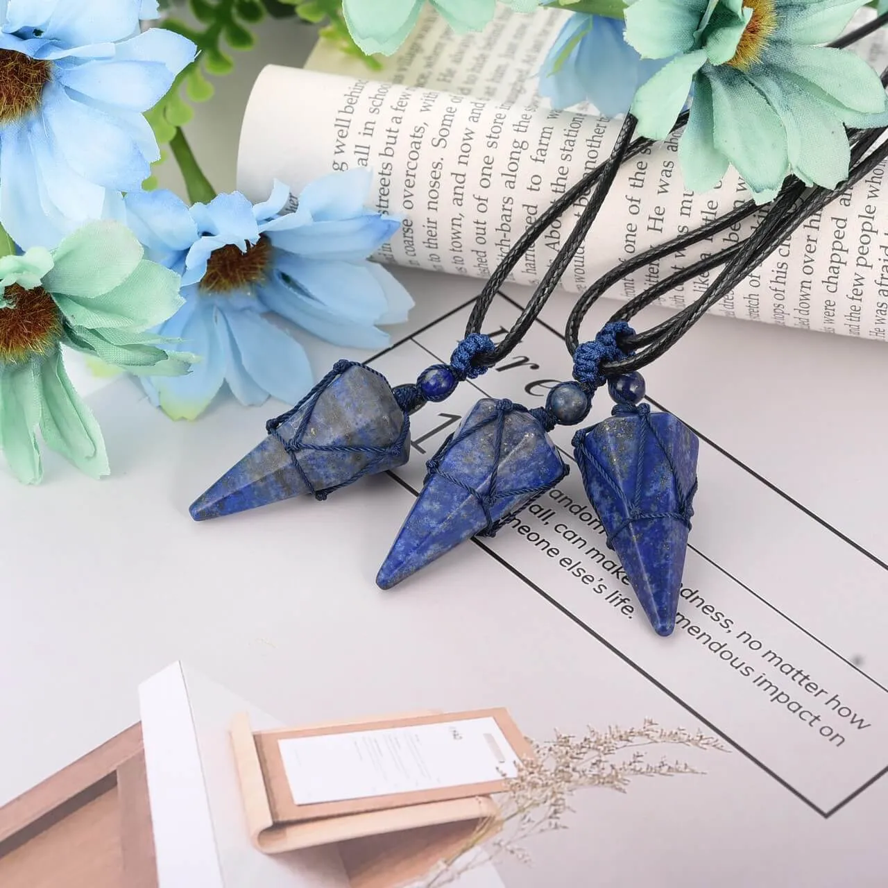 6 Facet Natural Healing Crystal Pointed Pendant Necklace | Jovivi