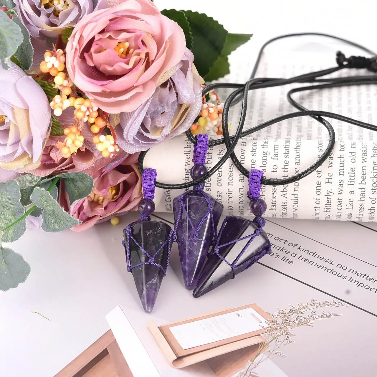 6 Facet Natural Healing Crystal Pointed Pendant Necklace | Jovivi