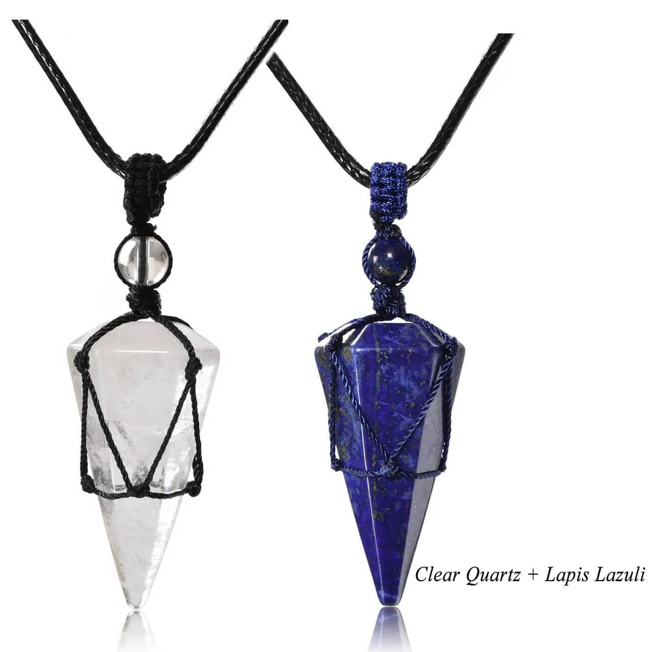 6 Facet Natural Healing Crystal Pointed Pendant Necklace | Jovivi