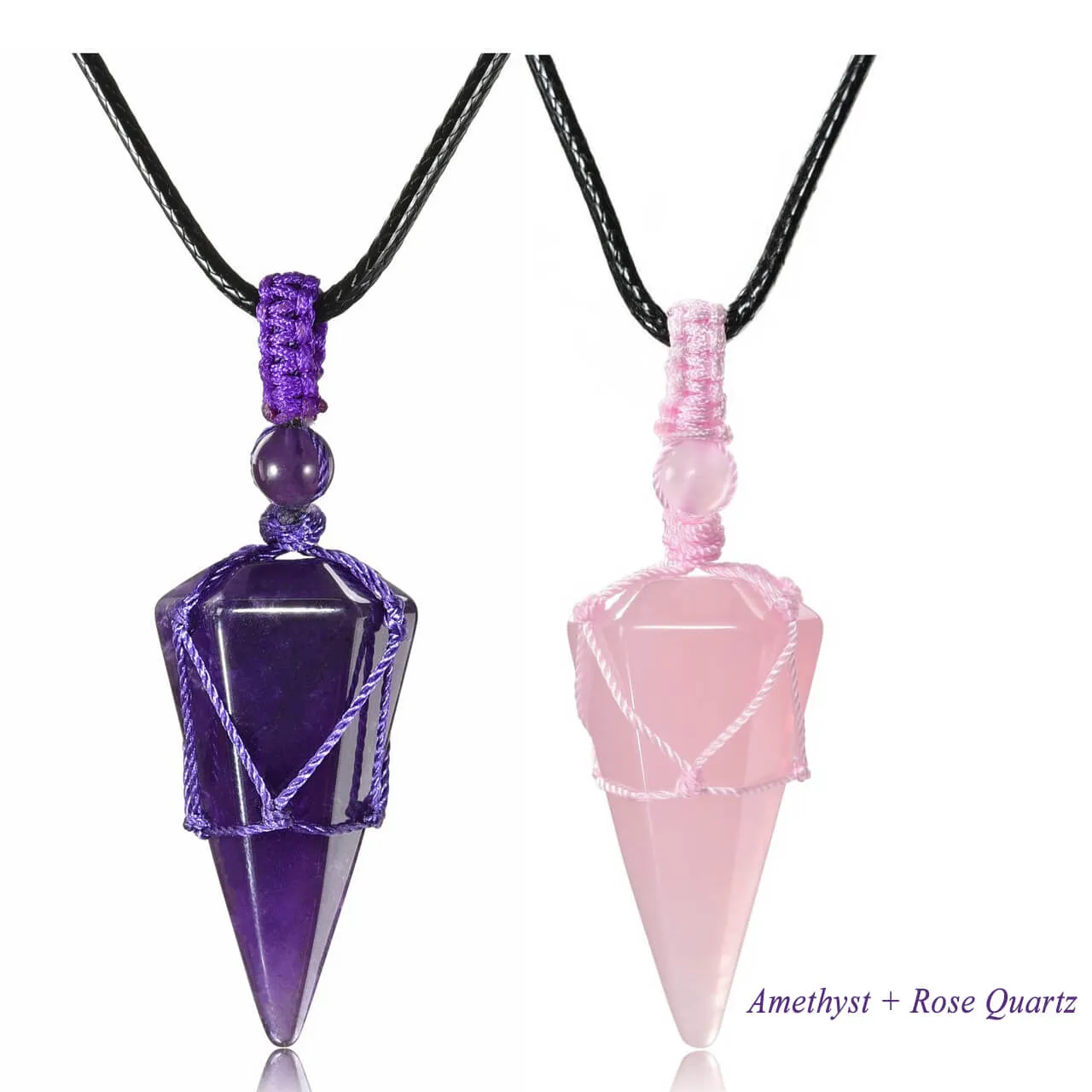 6 Facet Natural Healing Crystal Pointed Pendant Necklace | Jovivi