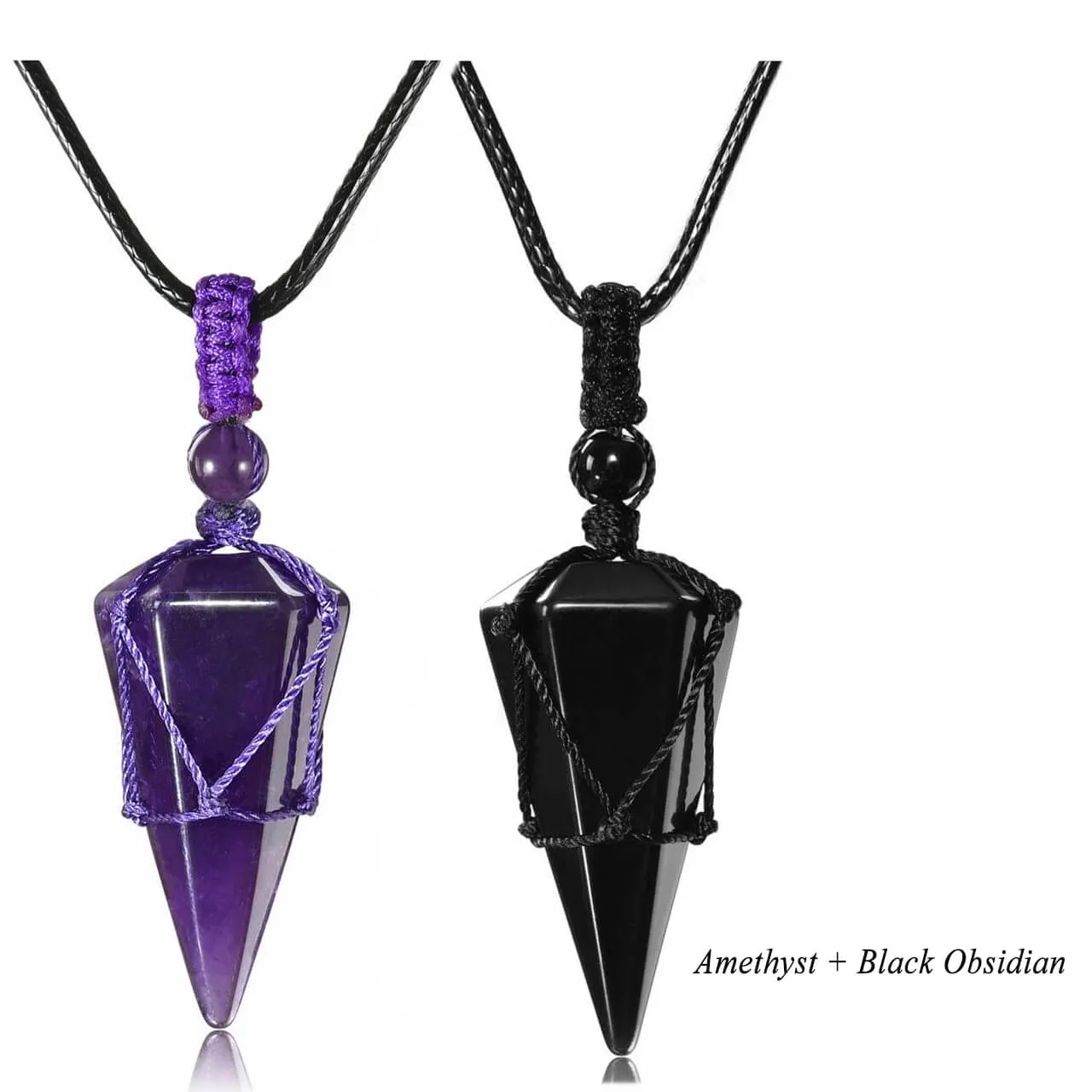 6 Facet Natural Healing Crystal Pointed Pendant Necklace | Jovivi