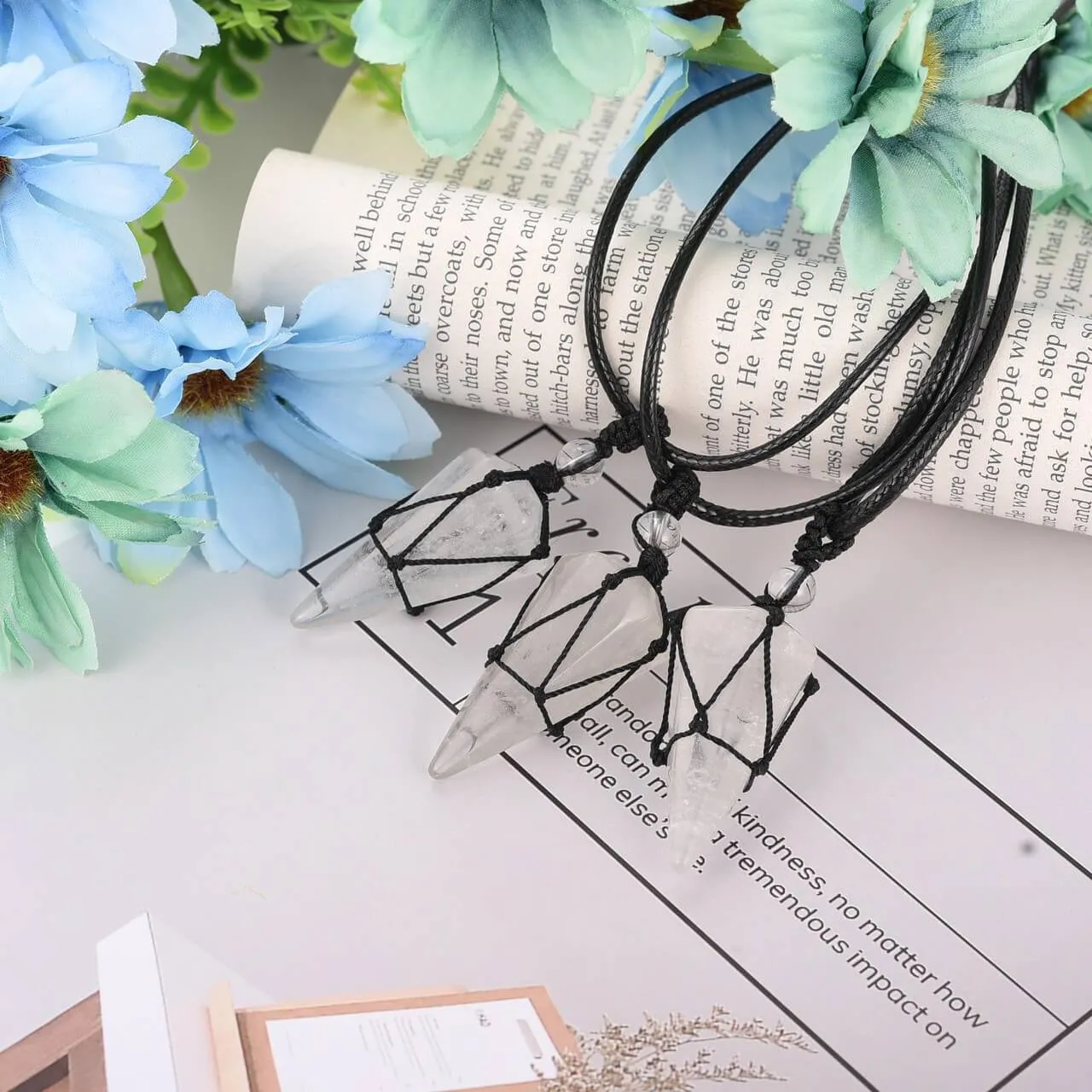 6 Facet Natural Healing Crystal Pointed Pendant Necklace | Jovivi