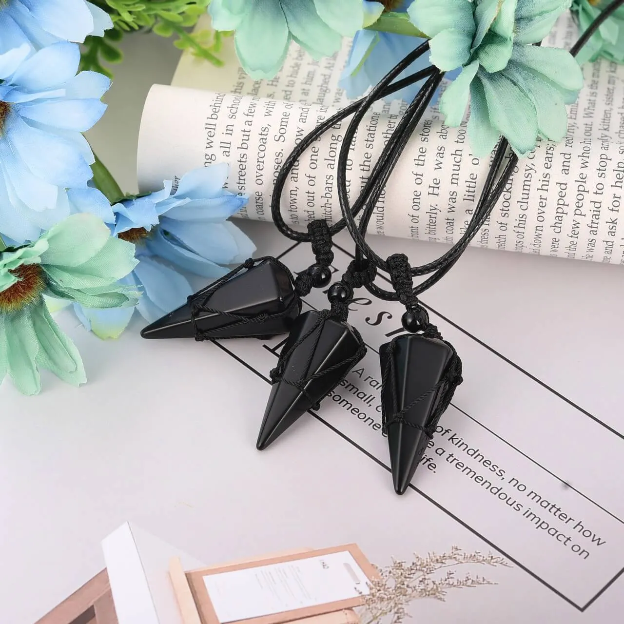 6 Facet Natural Healing Crystal Pointed Pendant Necklace | Jovivi
