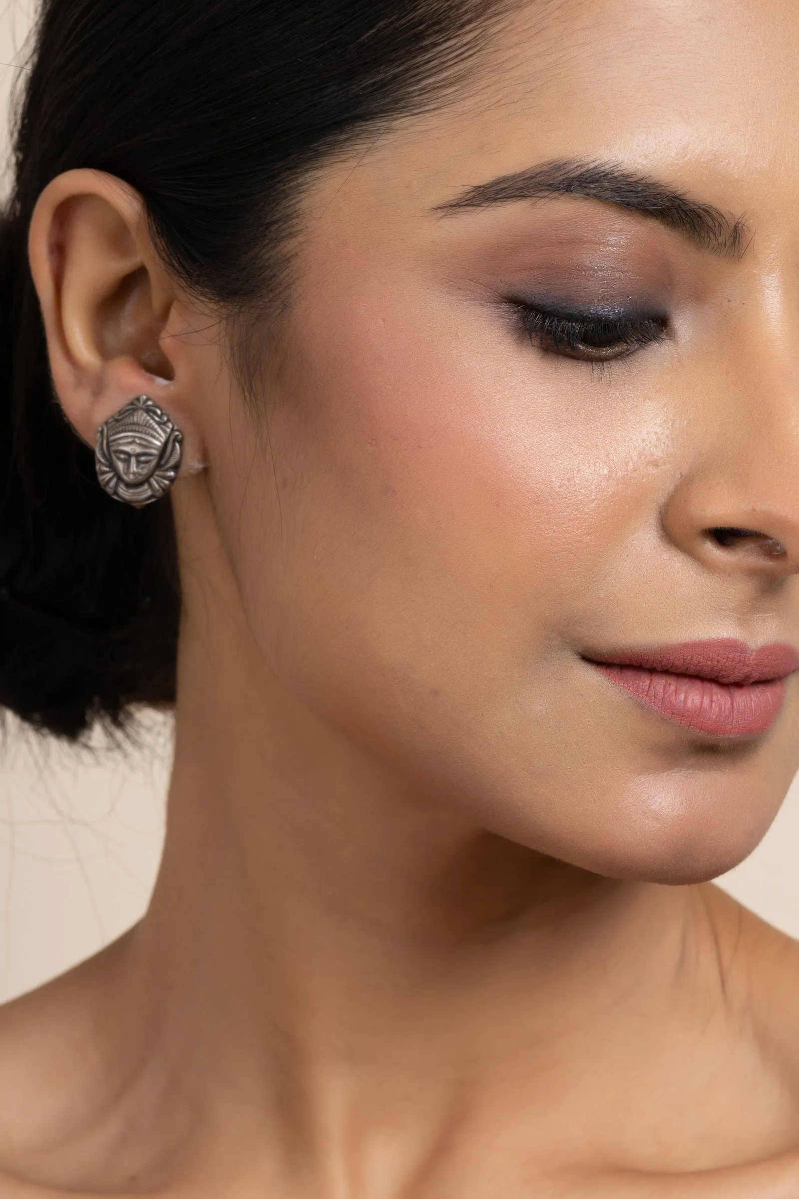 925 Pure Silver Durga Stud Earrings - Exquisite Design for All Occasions, Non-Allergic