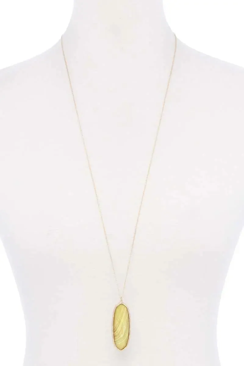 Acetate Oval Metal Edge Pendant Necklace