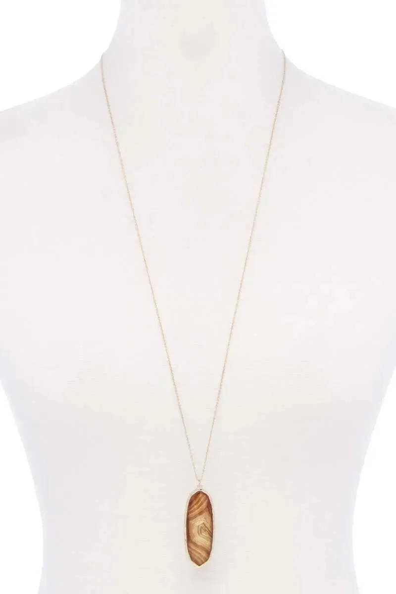 Acetate Oval Metal Edge Pendant Necklace