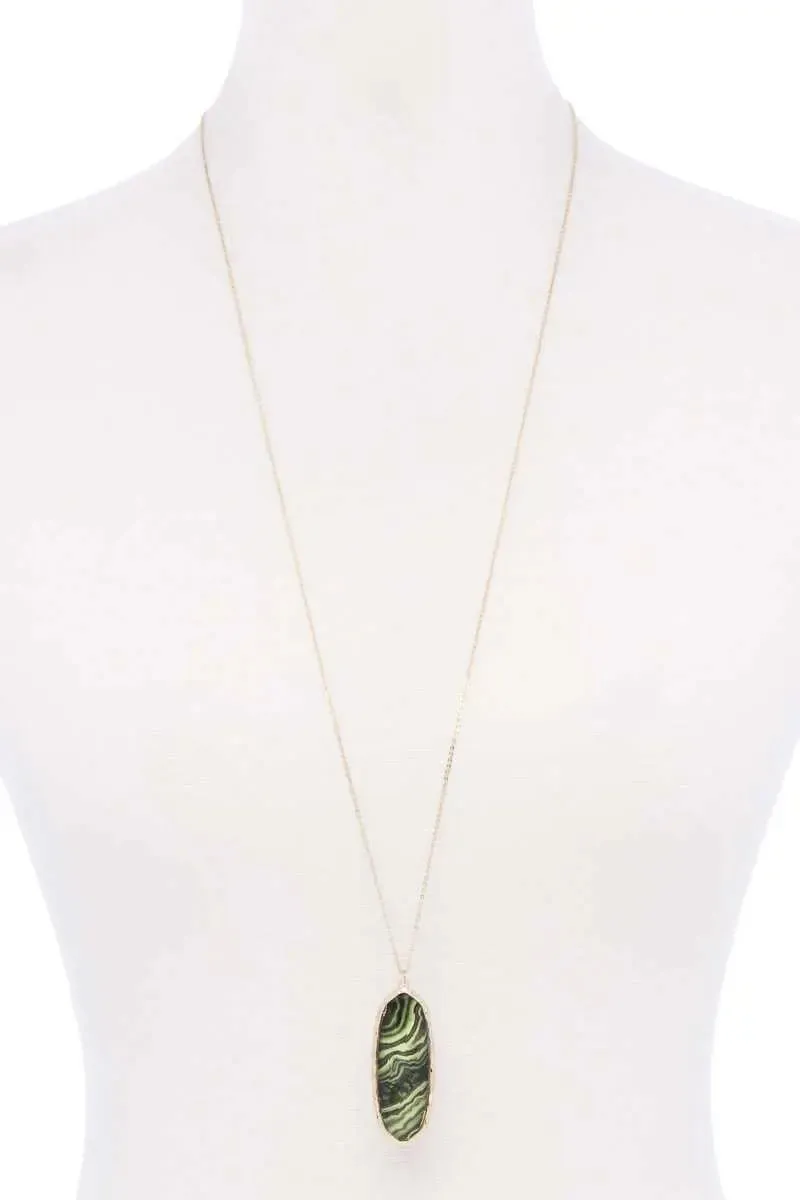 Acetate Oval Metal Edge Pendant Necklace
