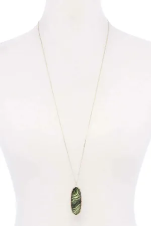Acetate Oval Metal Edge Pendant Necklace