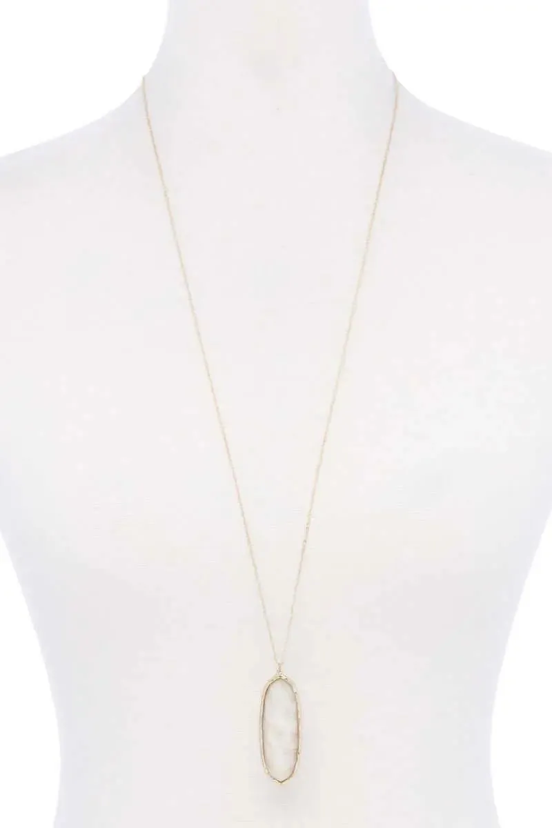 Acetate Oval Metal Edge Pendant Necklace