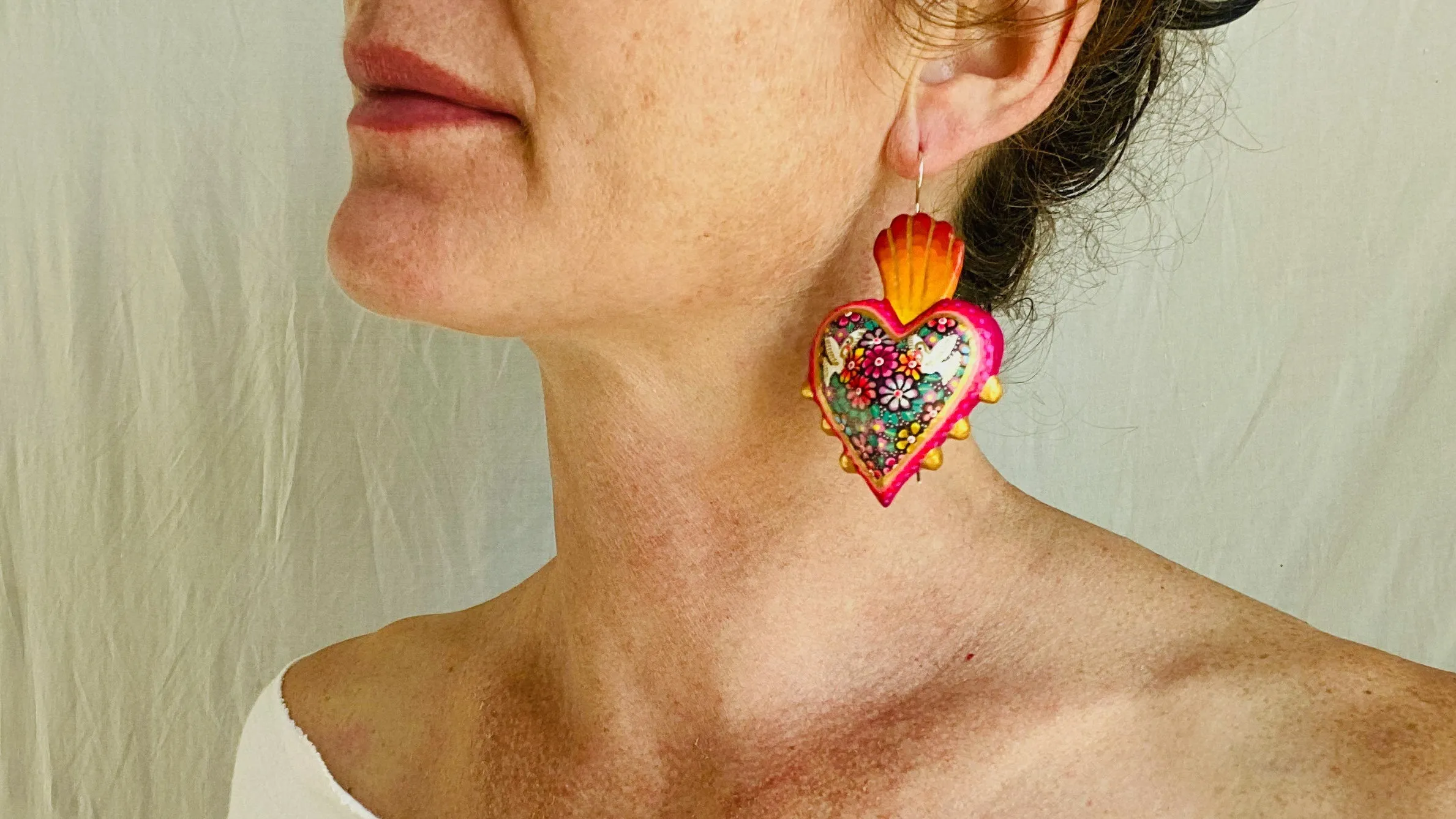 Alebrije Heart Earrings. Sterling Silver. Atelier Aadya. 0480