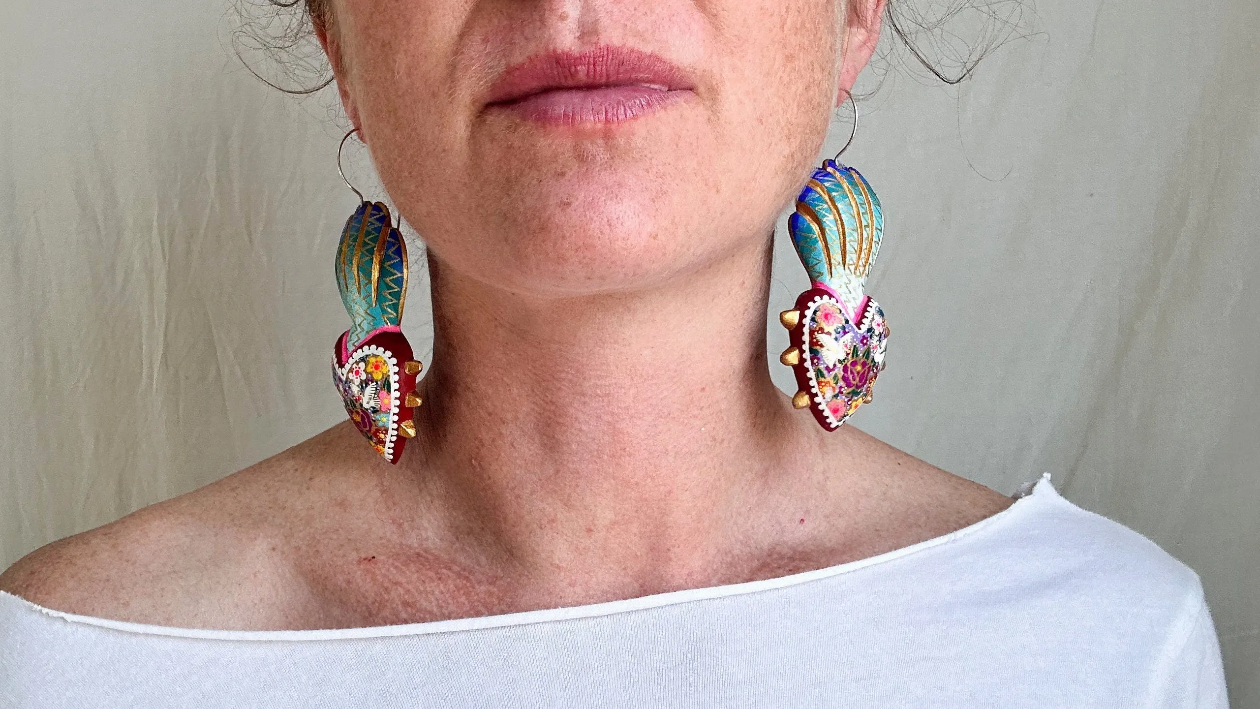 Alebrije Heart Earrings. Sterling Silver. Atelier Aadya. 1168