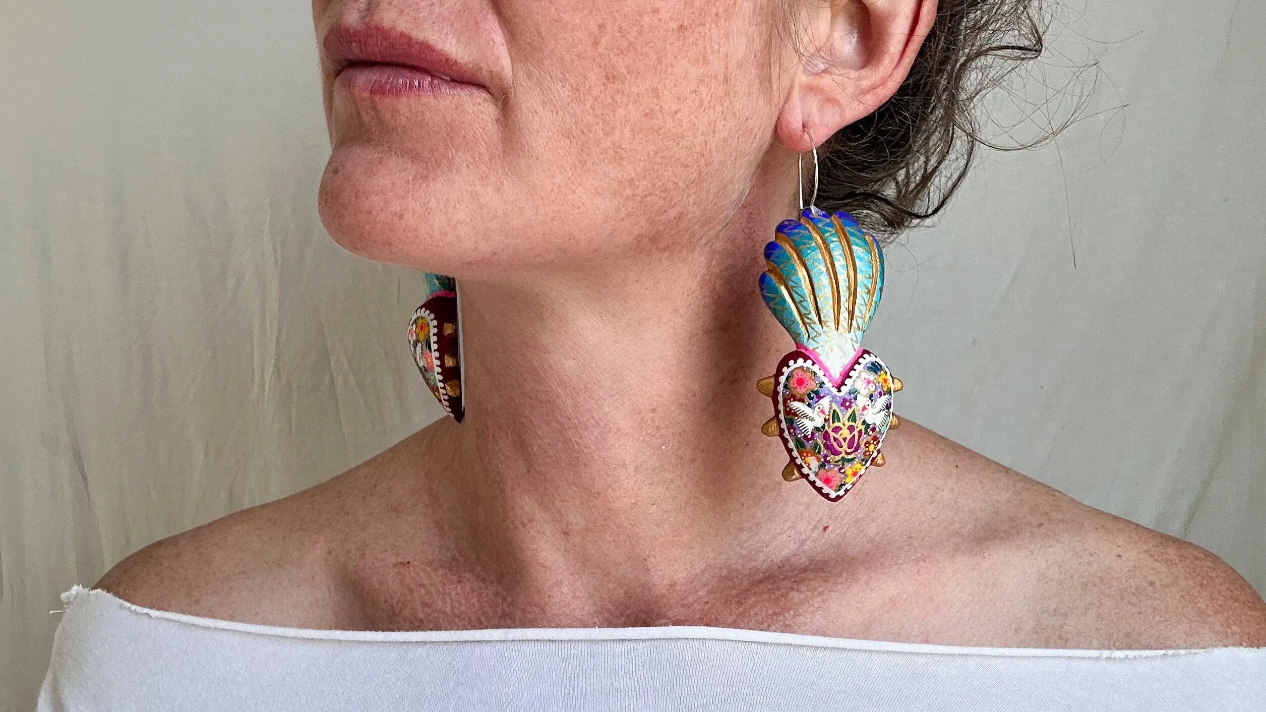 Alebrije Heart Earrings. Sterling Silver. Atelier Aadya. 1168