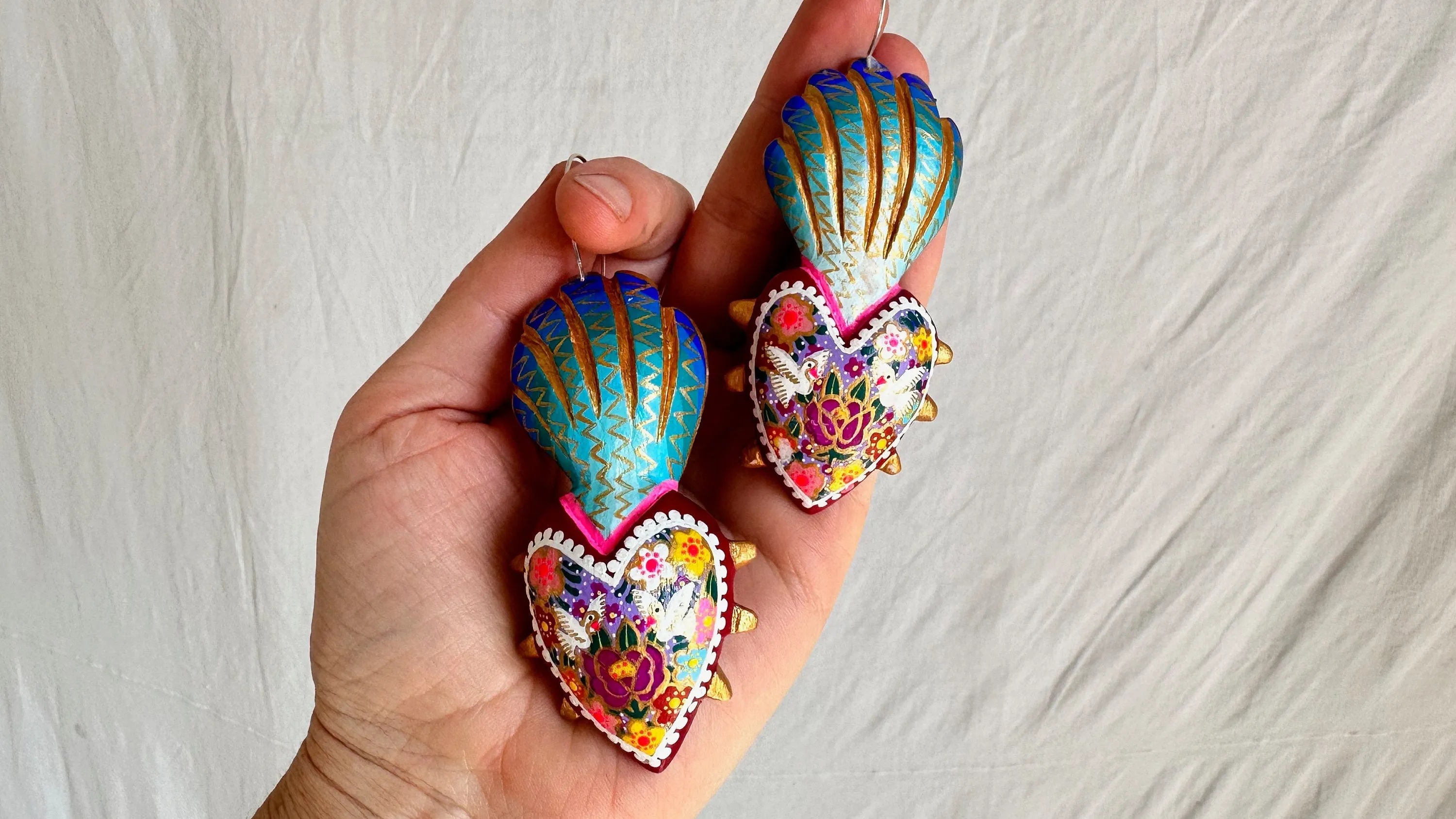 Alebrije Heart Earrings. Sterling Silver. Atelier Aadya. 1168