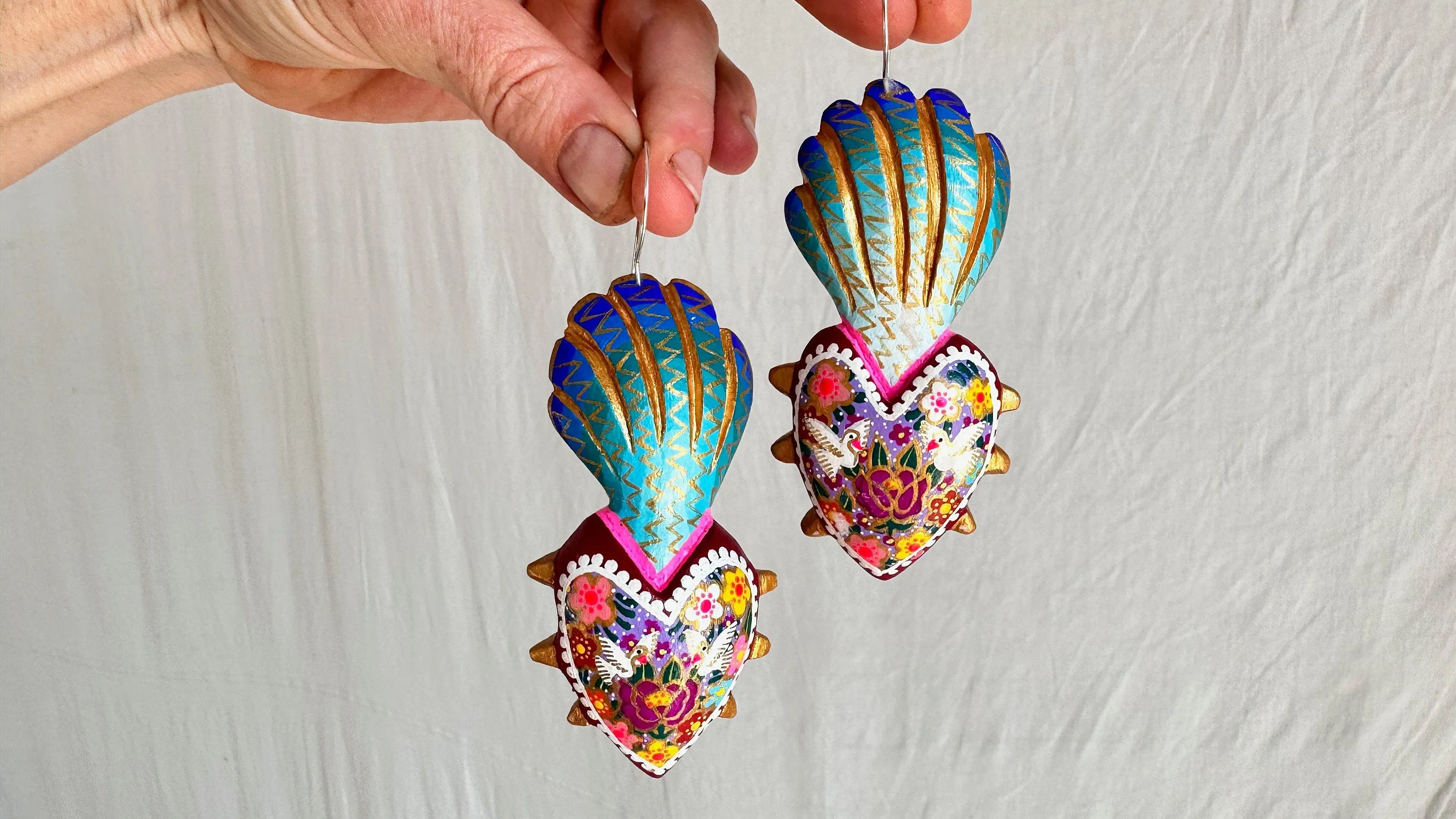 Alebrije Heart Earrings. Sterling Silver. Atelier Aadya. 1168