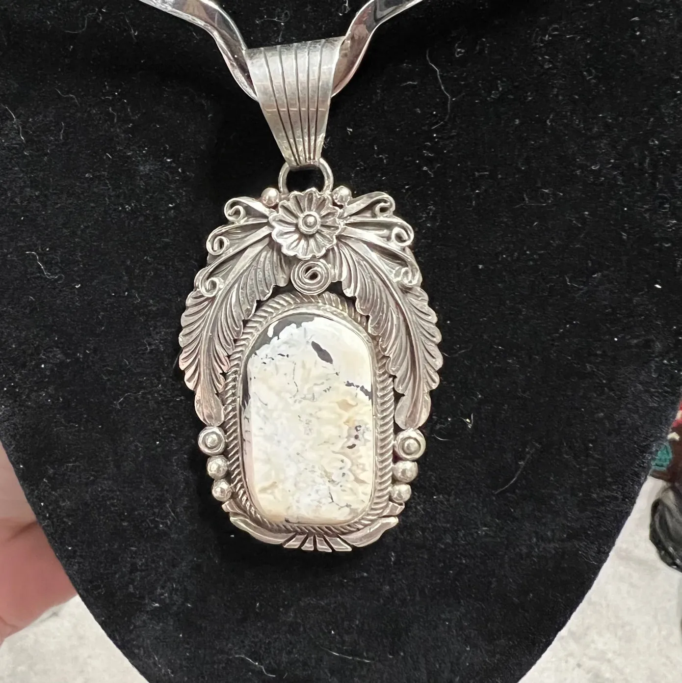 Artist - Charles Johnson Navajo Handmade White Buffalo Pendant Stamped and Signed