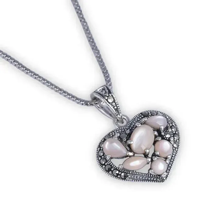 Blushing Heartstone Silver Pendant set
