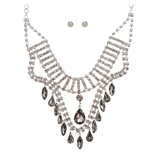 Bridal Wedding Jewelry Crystal Rhinestone Breathtaking Tear Drop Necklace J517BK