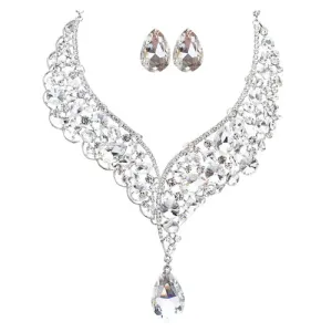 Bridal Wedding Jewelry Crystal Rhinestone Exquisite Embedded Necklace J505 SLV