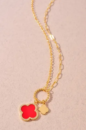 Clover Pendant Necklace/ Red