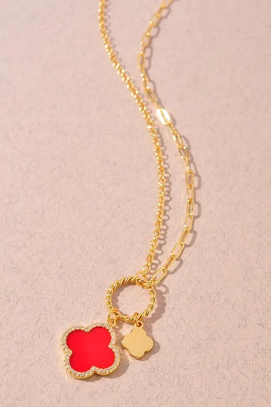 Clover Pendant Necklace/ Red