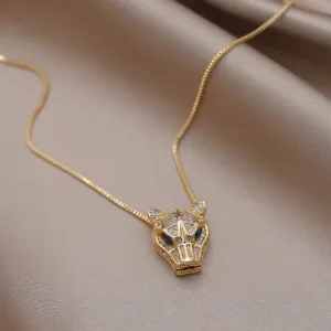 Copper Inlaid Zircon Leopard Pendant Necklace Sexy Clavicle Necklace