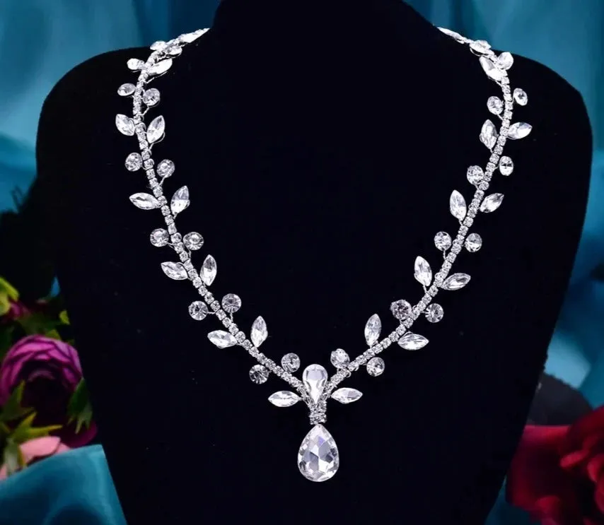 Crystal Water Drop Bridal Necklace with Tassel Pendant