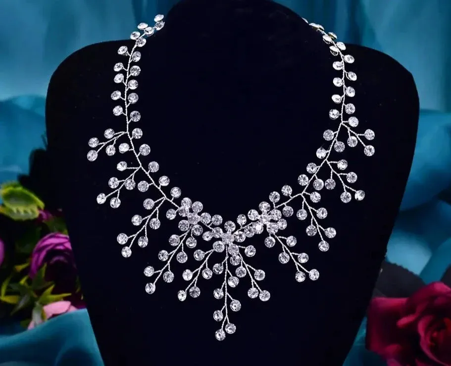 Crystal Water Drop Bridal Necklace with Tassel Pendant