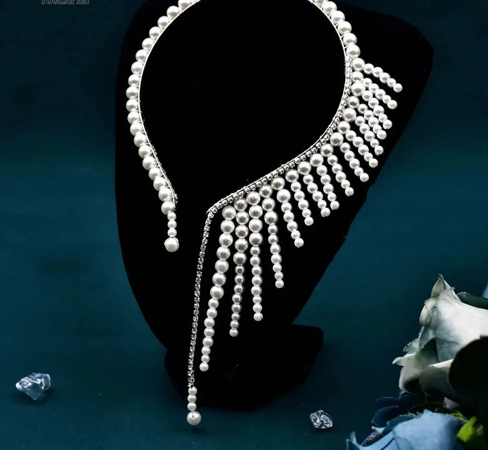 Crystal Water Drop Bridal Necklace with Tassel Pendant