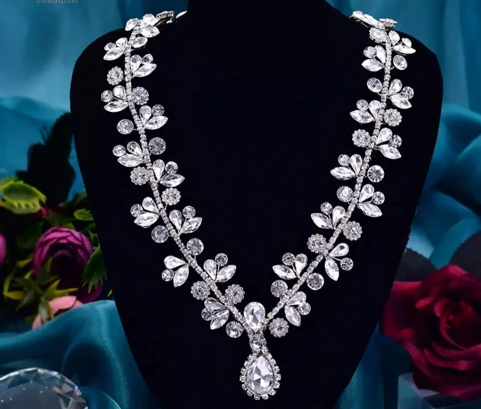 Crystal Water Drop Bridal Necklace with Tassel Pendant