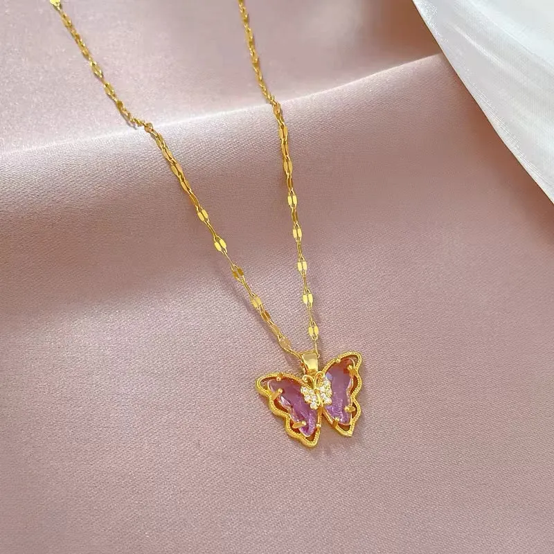 Fairytale Mini Purple Crystal Butterfly Pendant Necklace