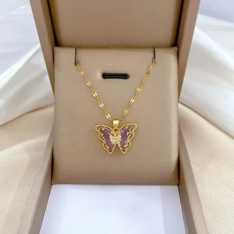 Fairytale Mini Purple Crystal Butterfly Pendant Necklace