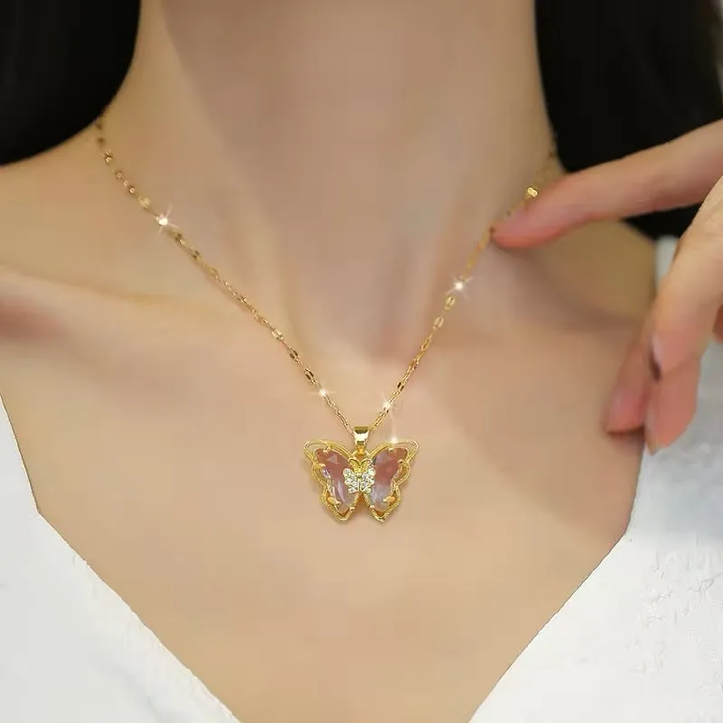 Fairytale Mini Purple Crystal Butterfly Pendant Necklace
