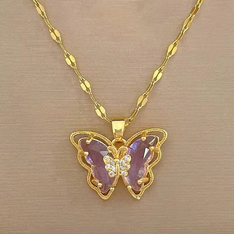 Fairytale Mini Purple Crystal Butterfly Pendant Necklace
