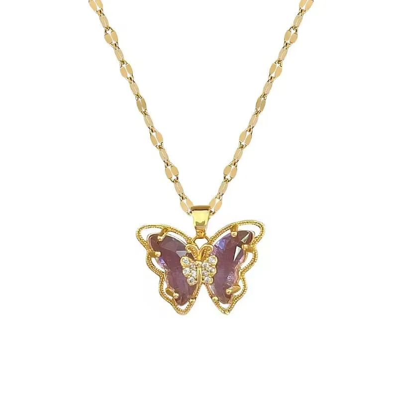 Fairytale Mini Purple Crystal Butterfly Pendant Necklace