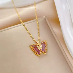 Fairytale Mini Purple Crystal Butterfly Pendant Necklace