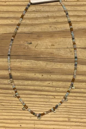 Frenzy Brown Gold And Cream Beaded Choker Necklace With Gold Charms