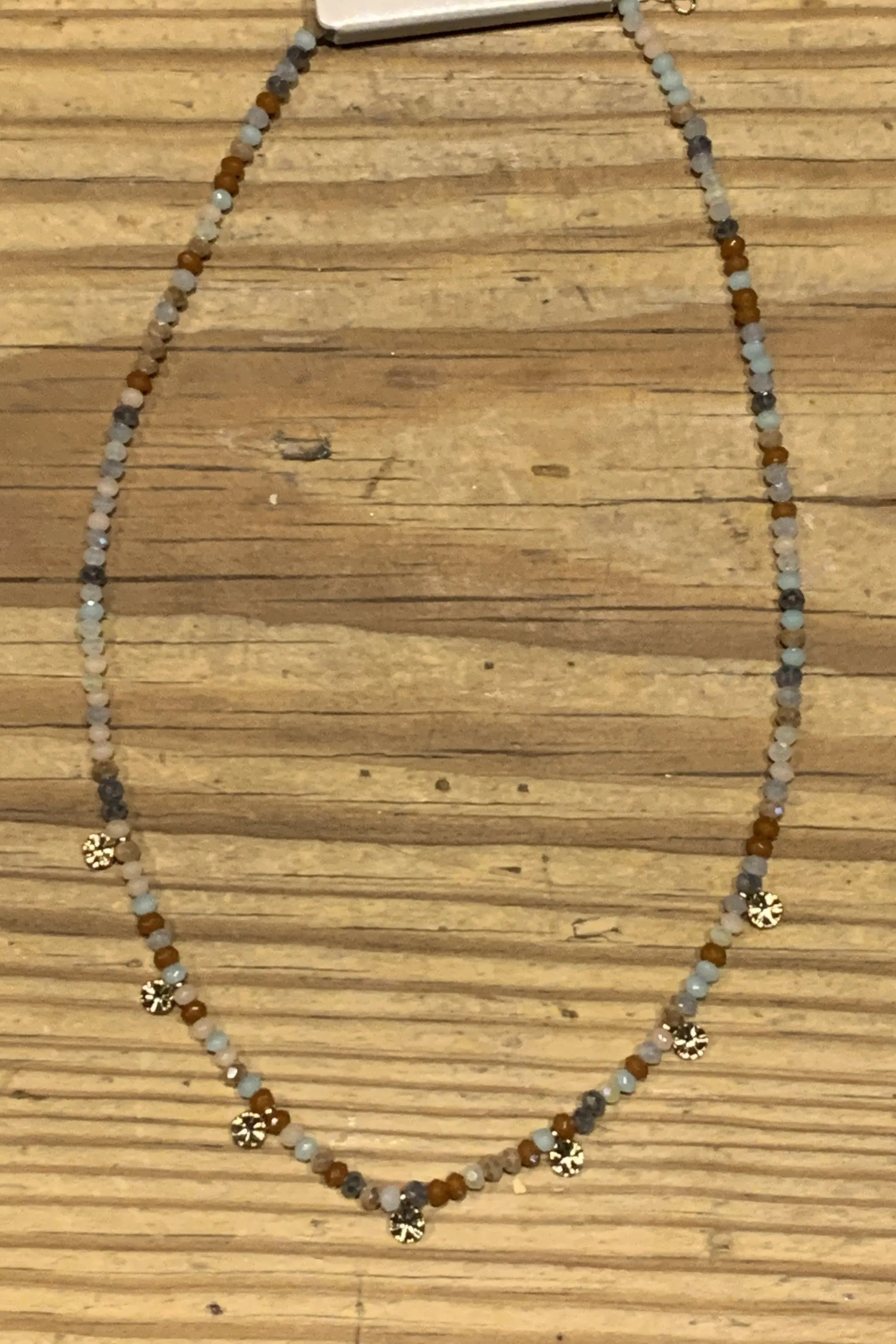 Frenzy Brown Gold And Cream Beaded Choker Necklace With Gold Charms