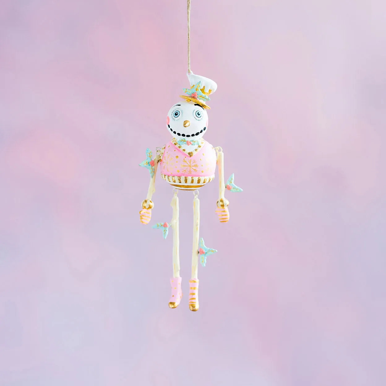 GOLD & BLUSH HOLLY JOLLY ORNAMENT