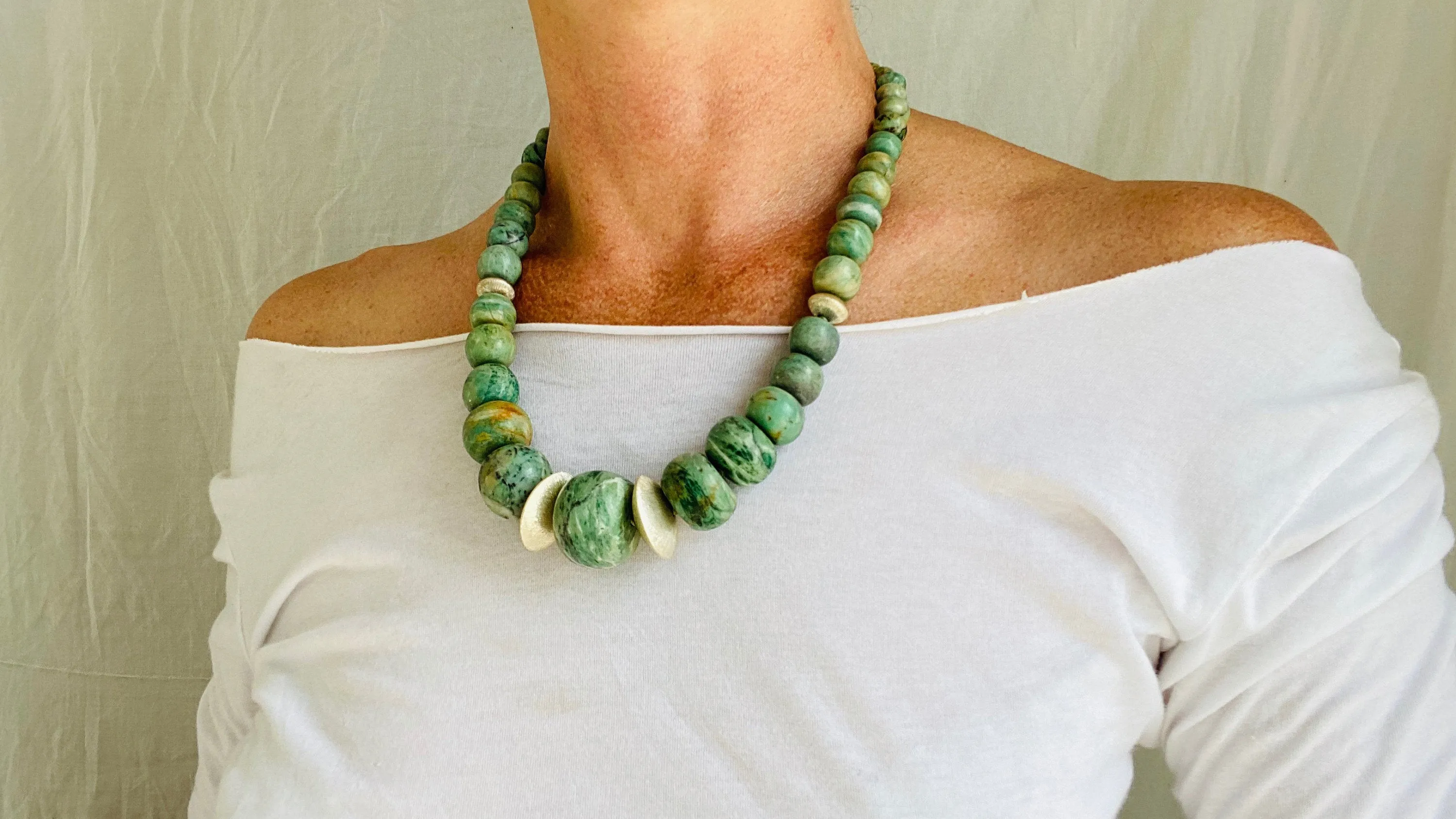 Guatemalita Jade Choker Necklace. Guatemalan. Disks.