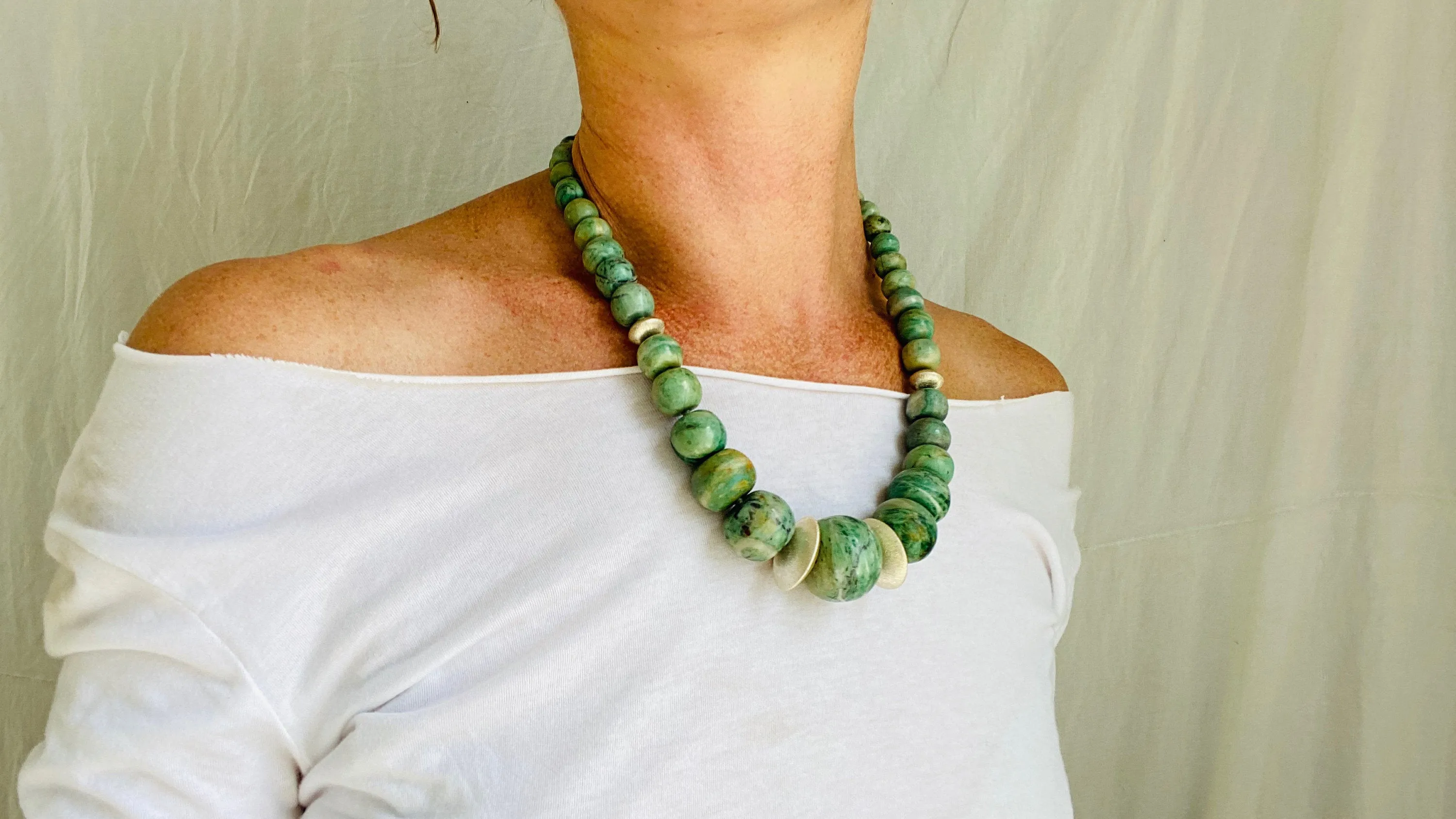 Guatemalita Jade Choker Necklace. Guatemalan. Disks.