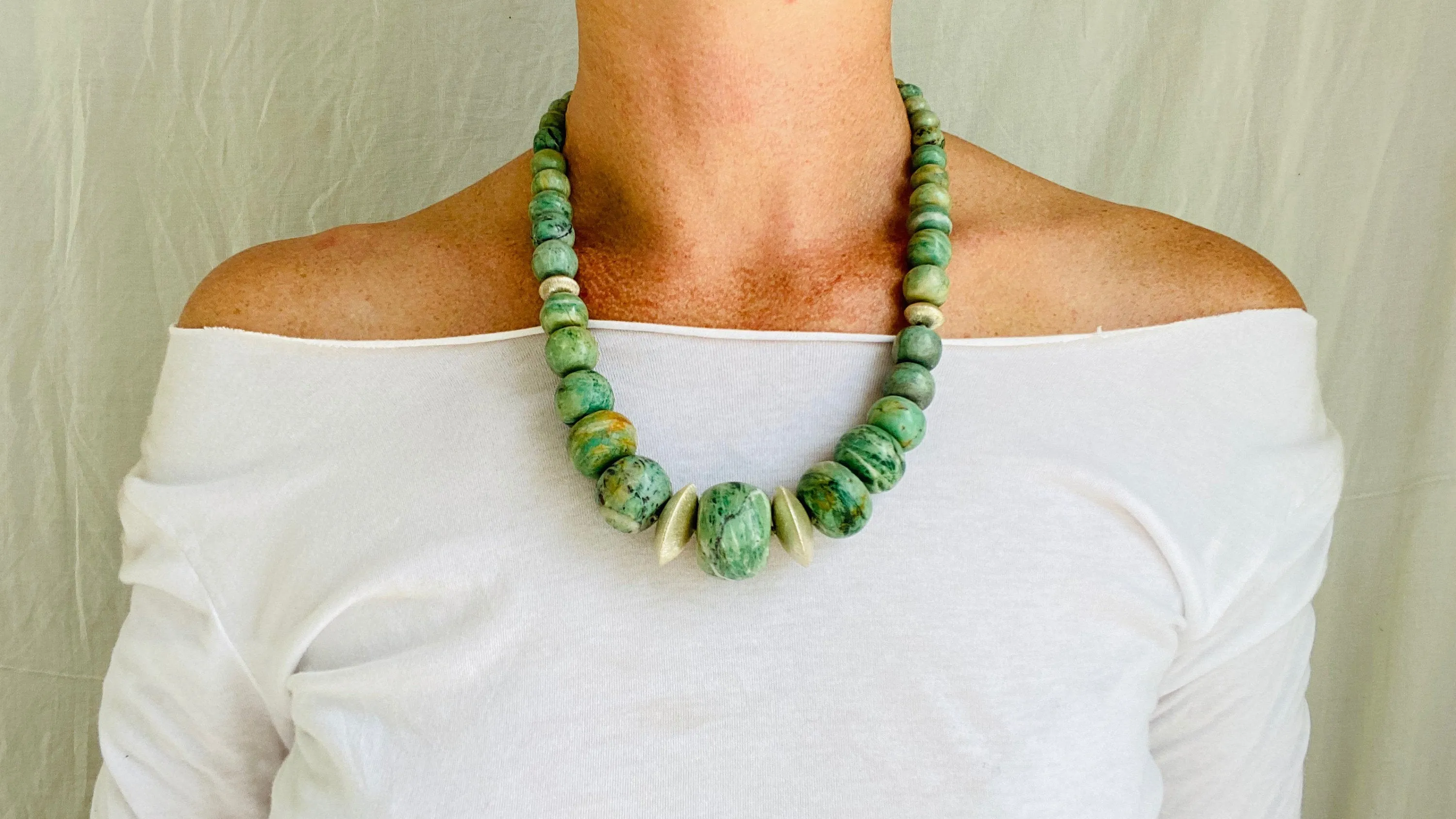 Guatemalita Jade Choker Necklace. Guatemalan. Disks.