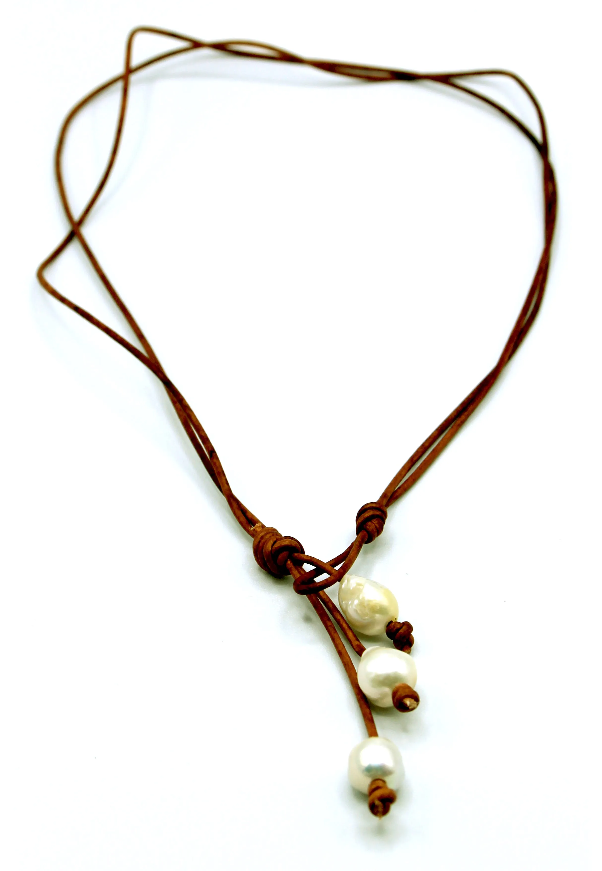 HC Three Cluster Drop White Freshwater Pearl Necklace