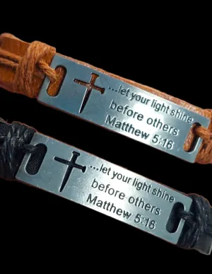 Leather bracelet with metal plate bible verse