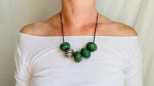 Mayan Greenstone & Silver Necklace. Jade. Sterling Silver. Guatemala.