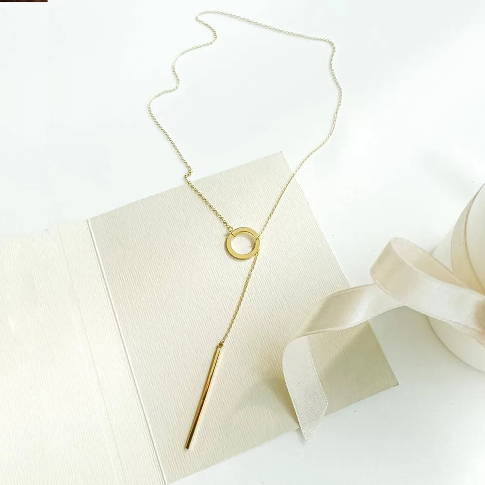 Minimalist Round Stick Pendant Necklace for Women