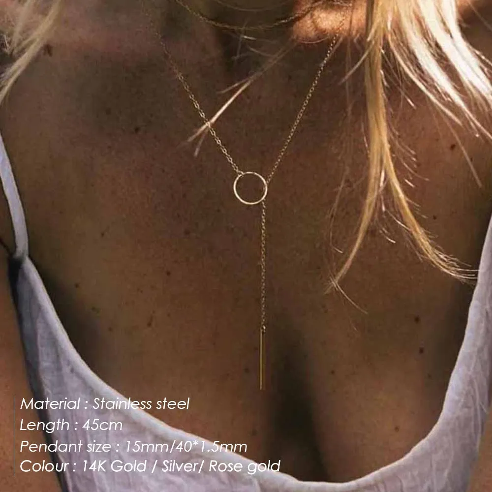Minimalist Round Stick Pendant Necklace for Women