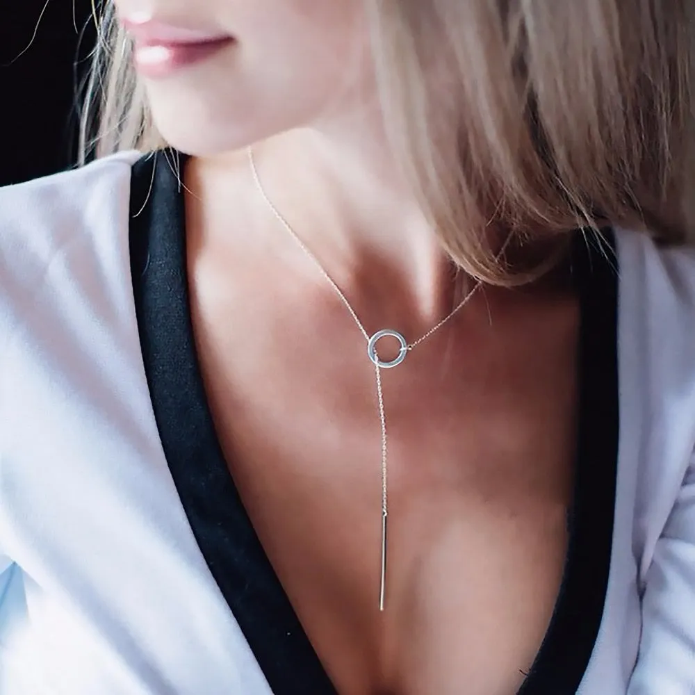 Minimalist Round Stick Pendant Necklace for Women