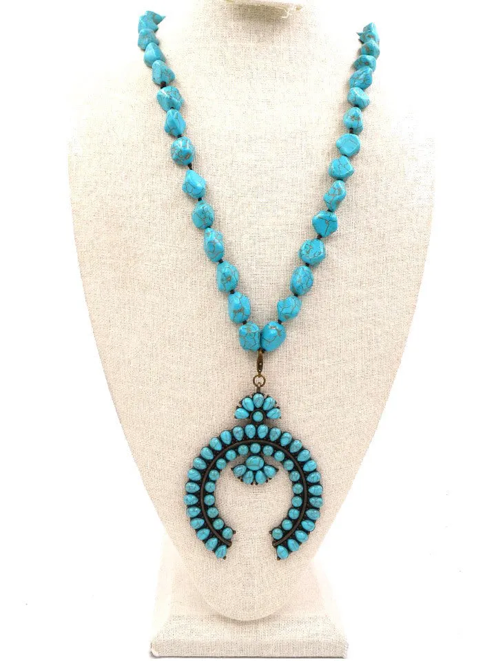 Montana West Turquoise Bead Squash Blossom Pendent Necklace
