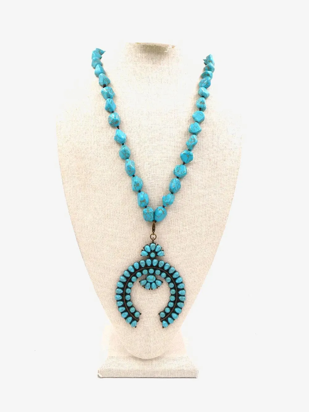 Montana West Turquoise Bead Squash Blossom Pendent Necklace